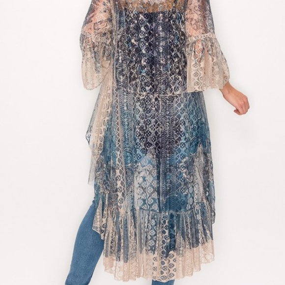 new ORIGAMI DUSTER lace CARDIGAN KIMONO wrap SEXY stunning crochet lace SM-4X - Picture 5 of 6